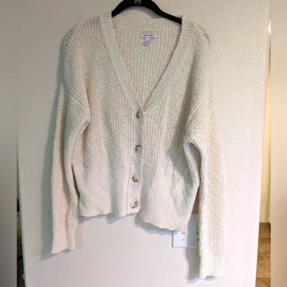 Nine West Drop Shoulder Women's Cardigan Fitted Waist Size Large Cream Color - Picture 1 of 5